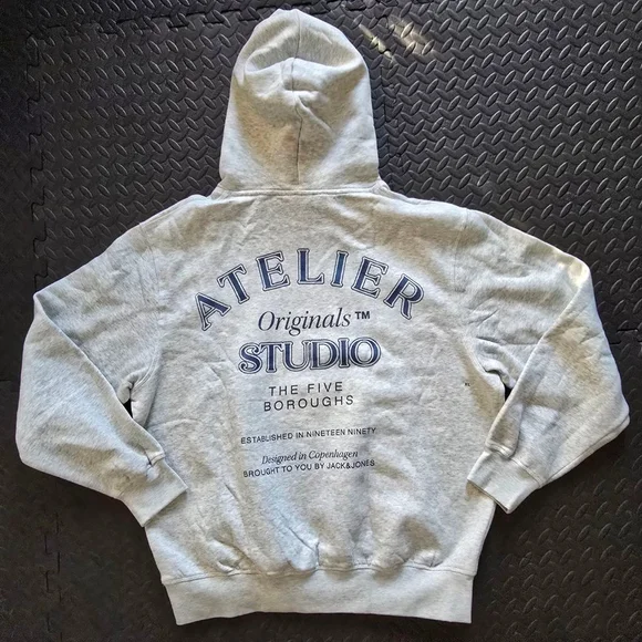 Men's Jack & Jones Light Gray Atelier Studio Hoodie XL - Picture 6 of 8